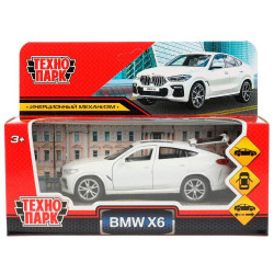 Машина металл BMW X6 длина 12 см, двери, багаж, инер, белый, кор. Технопарк в кор.2*36шт