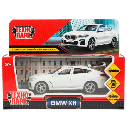 Машина металл BMW X6 длина 12 см, двери, багаж, инер, белый, кор. Технопарк в кор.2*36шт