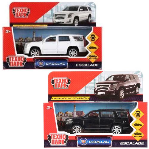 Машина металл CADILLAC ESCALADE 12 см, двери, багаж, инерц, черный, кор. Технопарк в кор.2*36шт