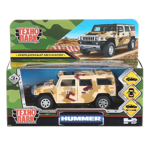 Машина металл HUMMER H2  длина 12 см, двери, багаж, инерц, КАМУФЛЯЖ, в кор. Технопарк в кор.2*36шт