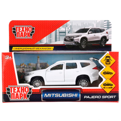 Машина металл MITSUBISHI PAJERO SPORT 12 см, двер, багаж, инерц, белый, кор. Технопарк в кор.2*36шт