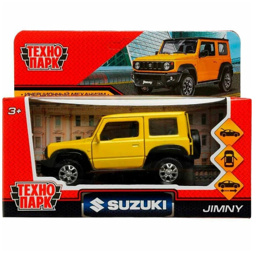 Машина металл SUZUKI JIMNY 11,5 см, двери, багаж, инерц, желтый, кор. Технопарк в кор.2*36шт
