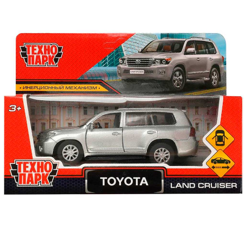 Машина металл TOYOTA LAND CRUISER 12,5 см, двери, инерц, серебристый , кор. Технопарк в кор.2*36шт